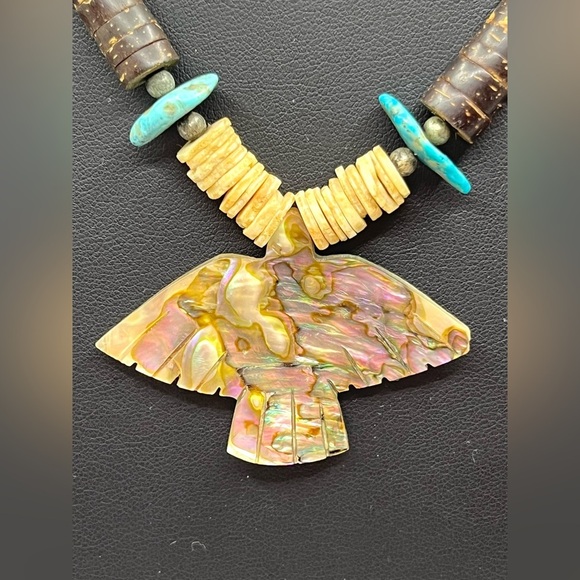 Abalone Fire Bird Eagle Pendant Necklace With Puka Shells Necklace - Picture 4 of 15